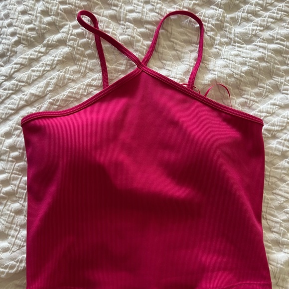 Alo Goddess ribbed cross crop. Never been worn. Pink - Picture 3 of 5